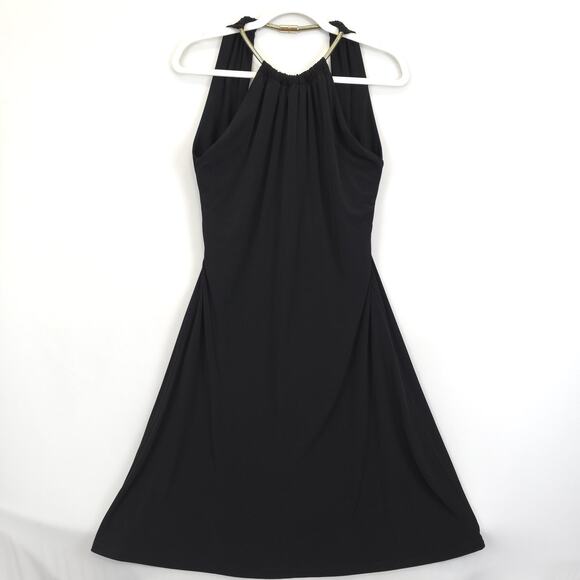 Calvin Klein Halter Dress Women 8 / 10 Black Gold Neck Accent Open Back Festive - Picture 3 of 15
